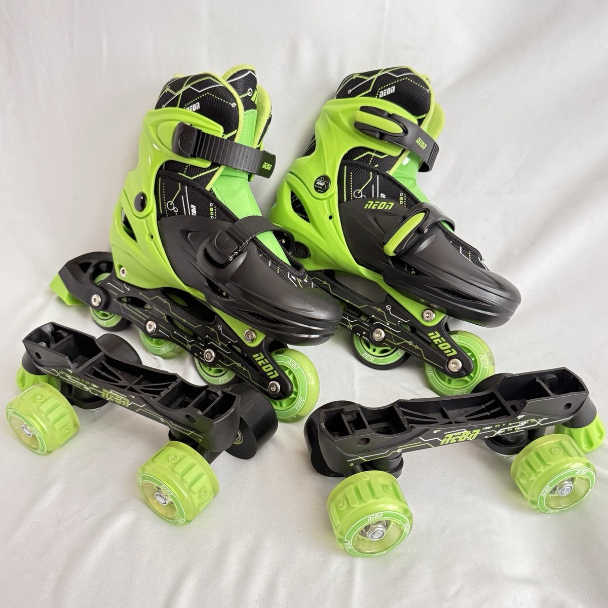 Youth Neon Skates Roller Blades Green Light Up Wheels Adjustable Size 3-6