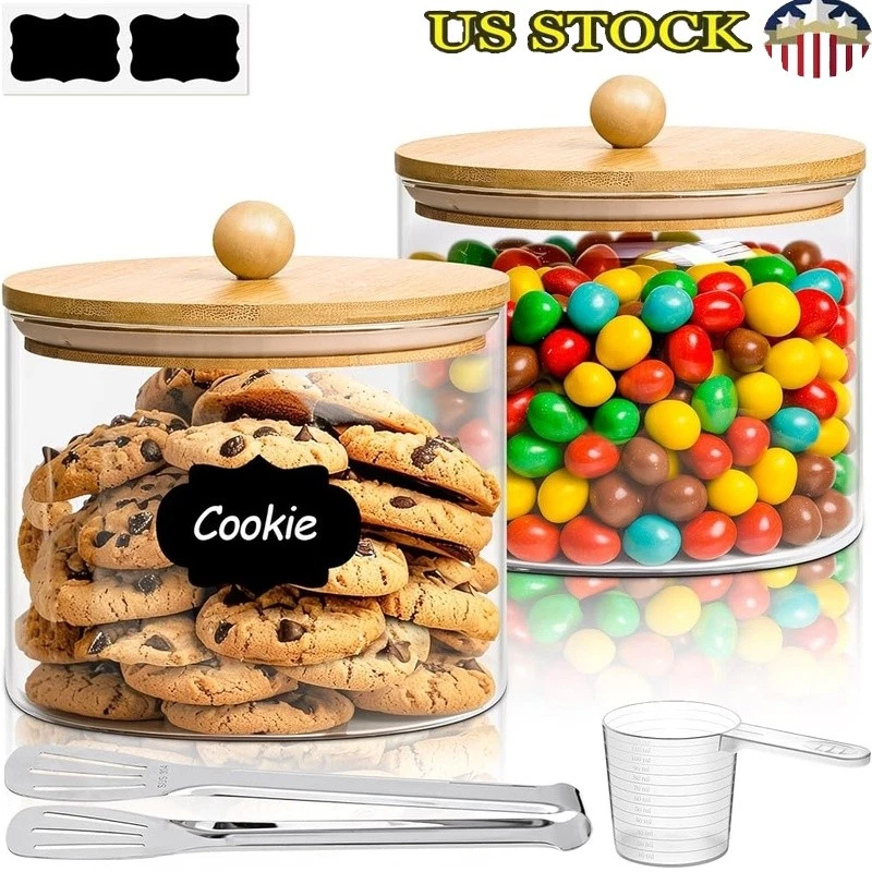 Airtight Borosilicate Glass Jars Food Storage W/ Lid Measuring Spoon 2 Pack New