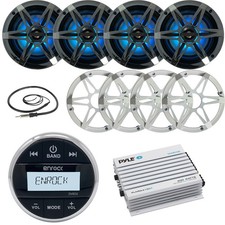 4x Marine 6.5" LED Enrock Speakers, Amplifier, Bluetooth AUX USB Radio, Antenna