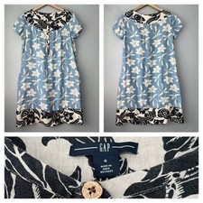 Gap Womens Size 6 Blue Floral 100%  Linen Shift Dress Beach Coastal Resortwear
