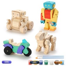 SainSmart Jr. 4-in-1 Wood Building Kits for Kids with Paints & Brushes