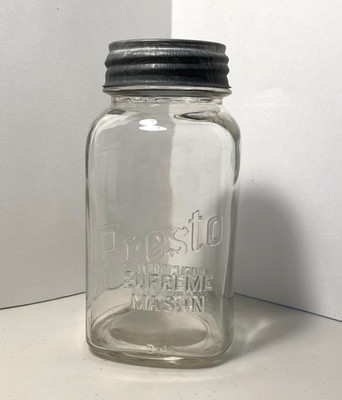 Presto Supreme Mason Quart Mason Jar D-13 Owens IL Glass Company, Ball Zinc Lid 