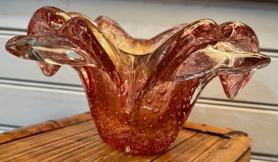 Vintage Barovier and Toso Murano Pink Pocket Tray Art Glass MCM