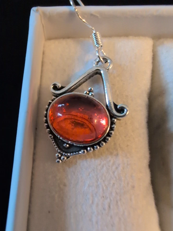 Pendientes colgantes vintage de plata esterlina creados por navajo ámbar cabujones energía Foto 4 de 4