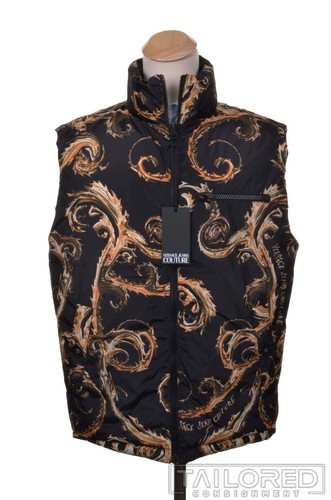 NWT - VERSACE JEANS COUTURE Black Nylon BAROCCO REVERSIBLE Puffer Vest - 52 / L