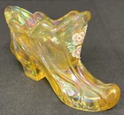 Fenton Iridescent Gold Satin Glass Shoe Slipper Paisley Hand-Painted & Signed