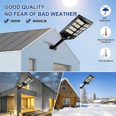 1000W Commercial LED Solar Street Light Motion Sensor Dusk-to-Dawn Road Lamp