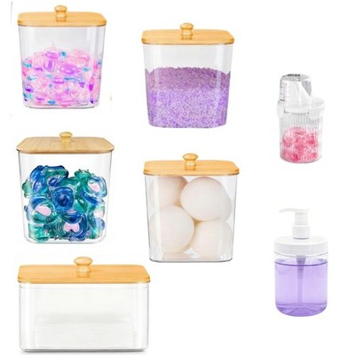 4+2-Piece Laundry Storage Set: Includes a clear laundry pod storage box and a...