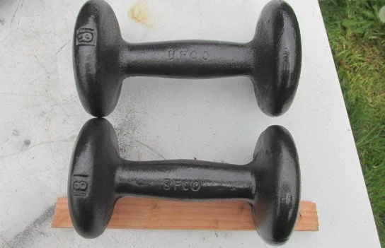 Vintage BFCO Pair 8 Lb ea (16 Lb Total) Dumbbells / Cast Iron Bun Style