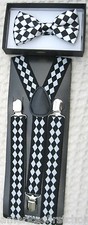 Black White Diamonds Bow Tie Black White Diamonds Adjustable Suspenders Set