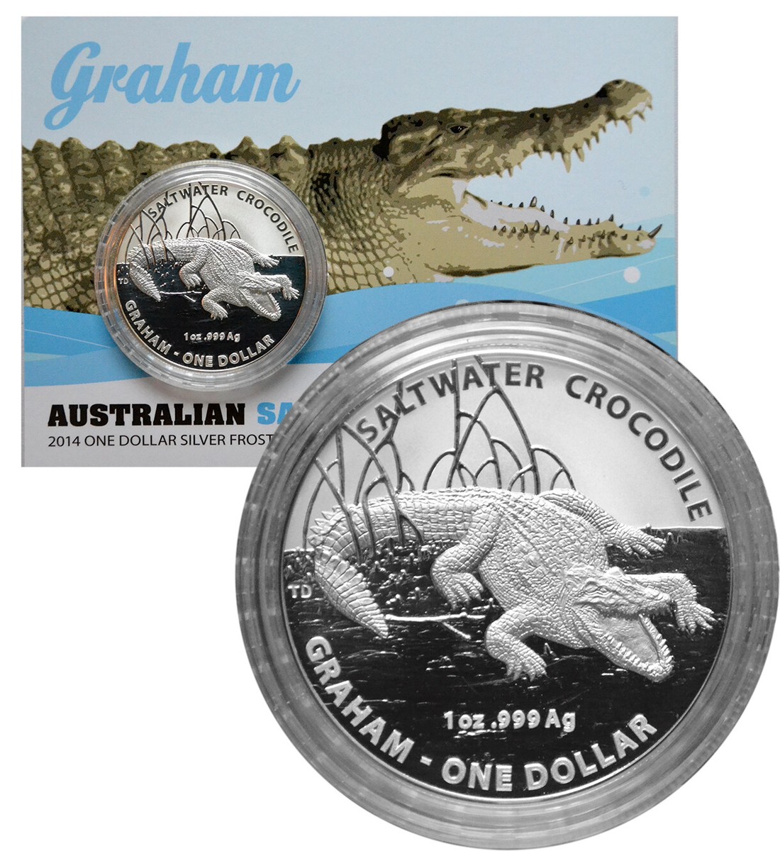 AUSTRALIA 1 Dollar 2014 1oz. Frosted BU Saltwater Crocodile Graham