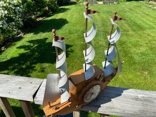 Wooden Handcrafted Sail Boat Model Vintage Ship Home Decor ,Shelf Display, clock - Picture 2 of 12