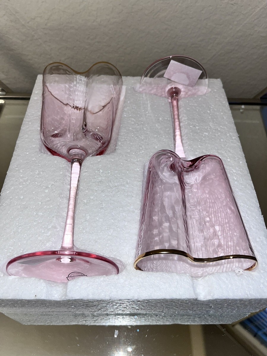 2- NWT HEART SHAPED ROSE/ PINK GOLD RIM CHAMPAGNE /WINE GLASSES | eBay