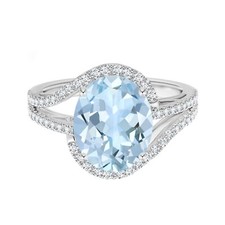 7x5 MM Oval Natural Aquamarine Gemstone Bypass Cocktail Ring 925 Sterling Silver