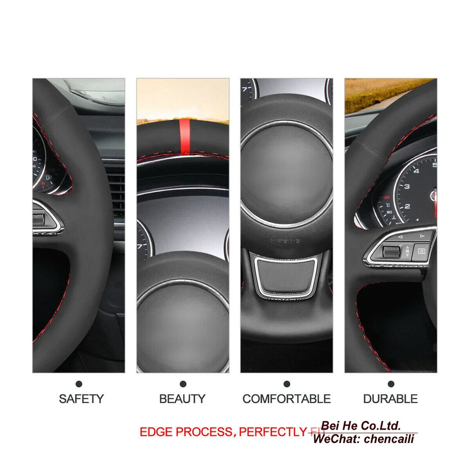 Custom Black Genuine Leather Steering Wheel Cover for Audi A3 2015-2016 / A4 A5 - Image 4 of 4