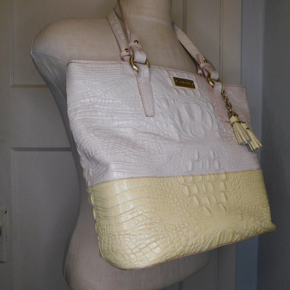 Brahmin Mediume Melbourne Asher Tote White Dandelion Yellow Croc Embossed - Image 2 of 4