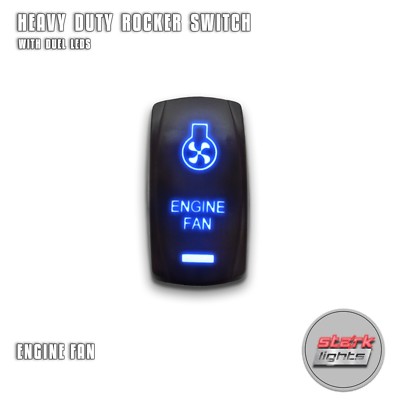 BLUE Laser Etched LED Rocker Switch Dual Light 20A 12V ON / OFF - ENGINE FAN