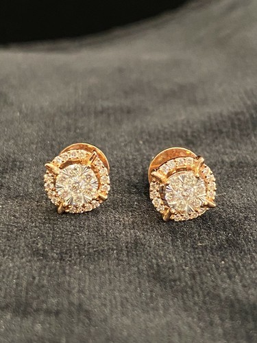 0.72 Cts Round Brilliant Cut Natural Diamonds Pendant Earrings In 585 14K Gold - Picture 10 of 12