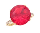 925 Sterling Silver Vintage Ring Gold Plated Round Red & White CZ Sz 7  RG30387