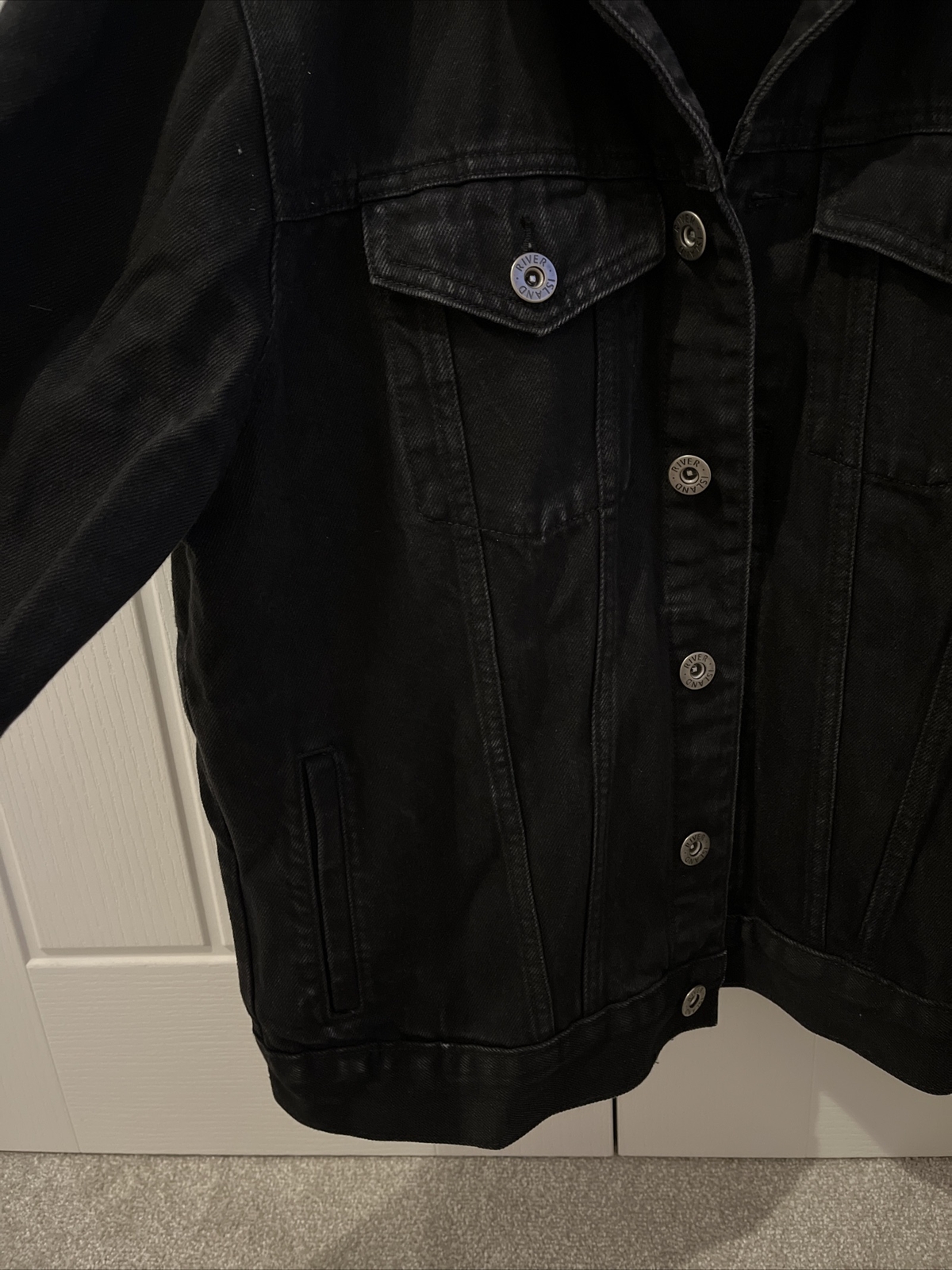 Men’s River Island Size Large, Black Washed Effect Denim Jacket With Collar eBay