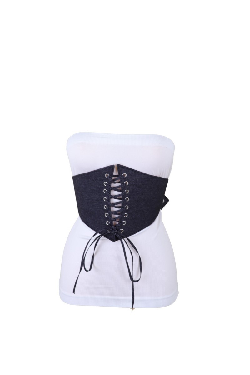 Women Black Denim Wide Fabric Elastic High Waist Corset Belt  display picture 3