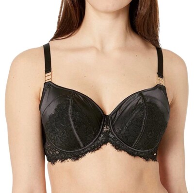 Bluebella More Hecate Bra Black Size 36DD Underwired Balcony Satin Lace 40782