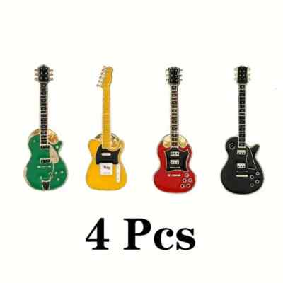 4 Pcs Cartoon Funny Musical Instrument Brooch Creative Guitar Pattern