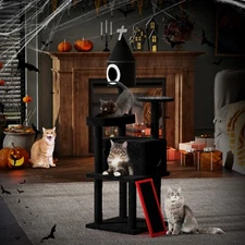 COZIWOW 64in Gothic Cat Tree with Coffin Bed Indoor Cat Tower w/ Condo Platform