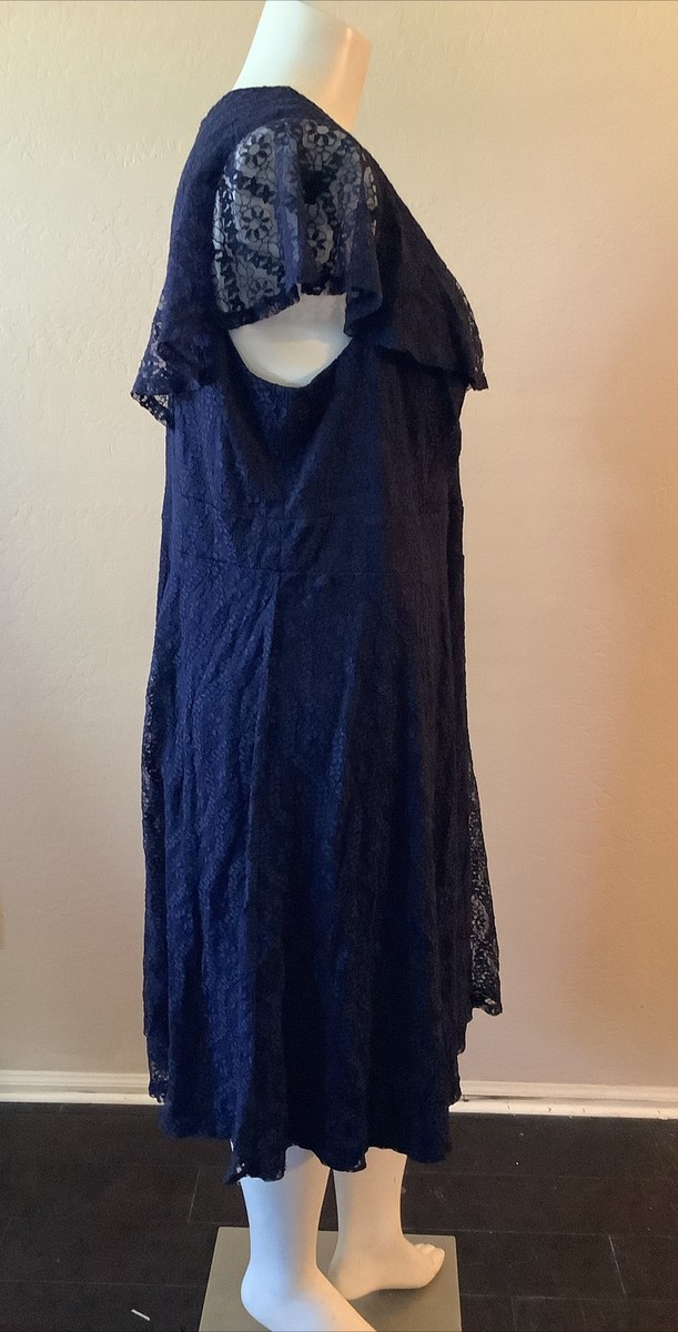 Jessica Howard Plus Size Flutter-Sleeve Lace Dress - Navy Jessica Howard Plus Size Flutter-Sleeve Lace Dress - Navy