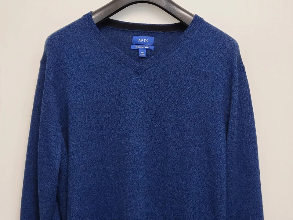 Apt 9 Mens Sweater Merino Wool Blend XXL Pullover Seriously Soft Heathered Blue - Image 2 of 4