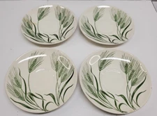 (4) Vintage Homer Laughlin, Green Wheat Americana -6" Tea Saucers -1 Chip - READ