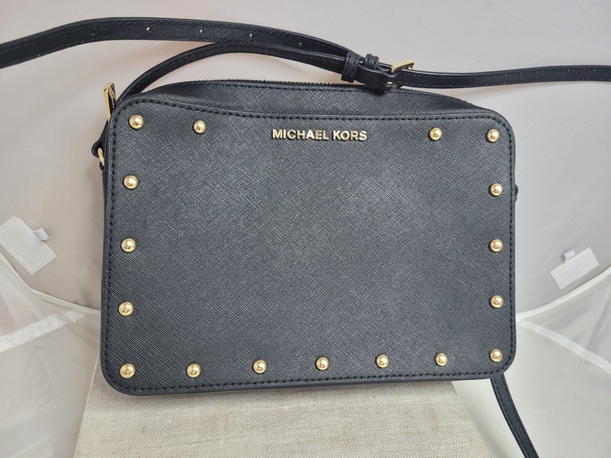 Michael Kors Sandrine Gold Studded MK EW Cross-body Bag Black