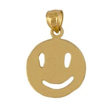 14k Yellow Gold Happy Smiley Face Emoji Pendant / Charm, Made in USA