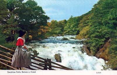 WALES POSTKARTE Betws-y-Coed Swallow Falls River Llugwy Conwy Clwyd E.T.W. Dennis