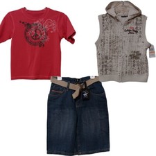 3 Pc Calvin Klein Boys Outfit Set of Belted ShortsGraphic Shirt Hooded Vest NWT