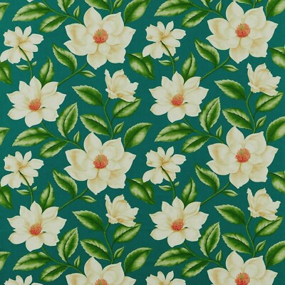 SANDERSON VORHANGSTOFF DESIGN ''Grandiflora'' 3,4 METER SMARAGD LEINENMISCHUNG