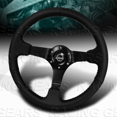 350MM NRG RST-036MB-R BLACK LEATHER GRIP BLACK 3-SPOKE RACING STEERING WHEEL
