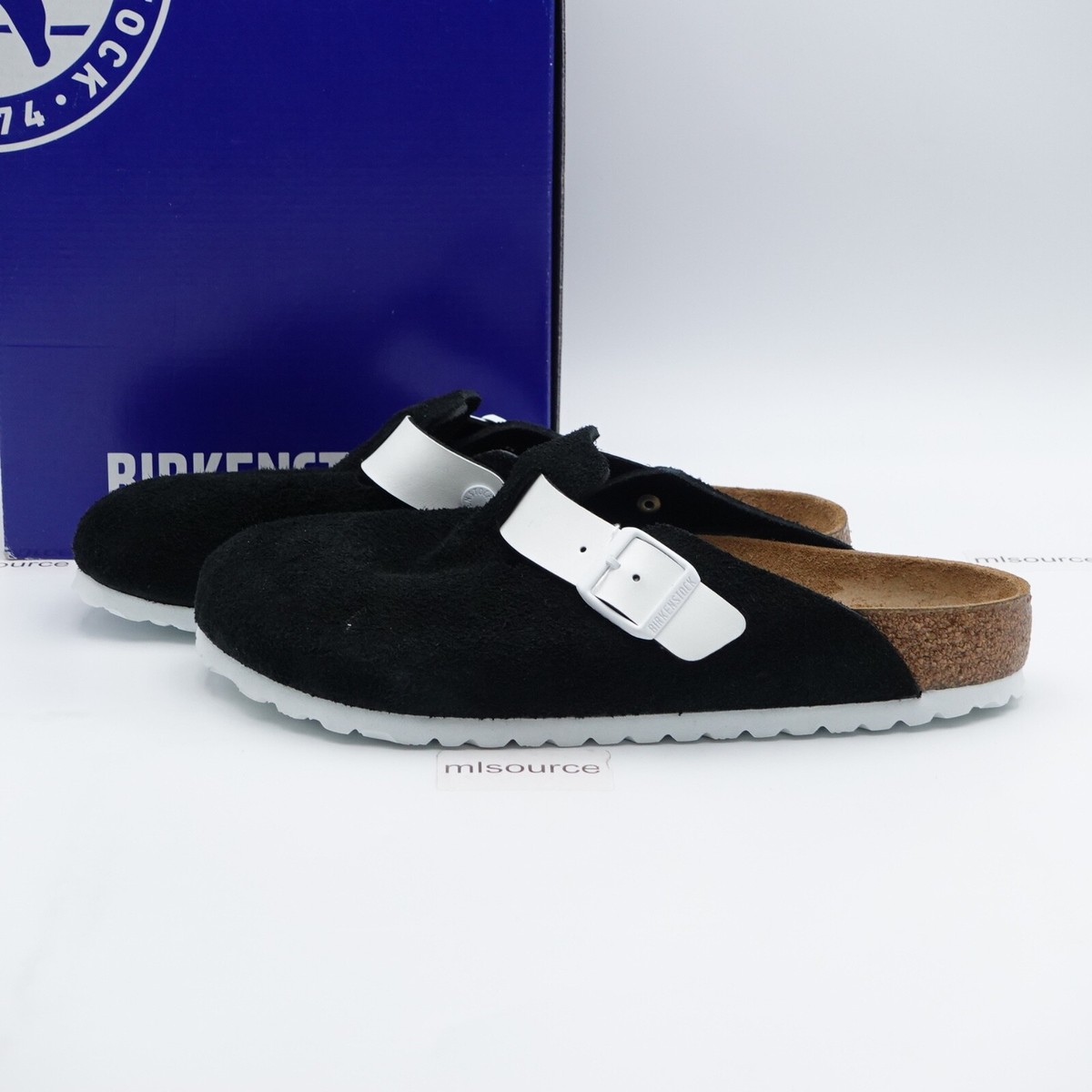 Birkenstock Boston BS Suede Clogs 1025895 Black/White Size 9 Men's
