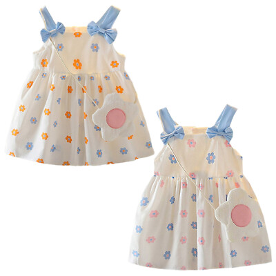 Baby Mädchen Mit Tasche ÄRmellos Sommerkleid A-Linie Kleid Fotografie Outfit