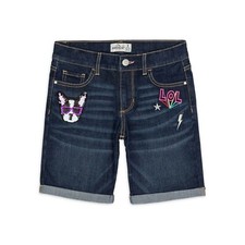 Jordache Girls Bulldog Graphic Roll Cuff Denim Jean Bermuda Shorts
