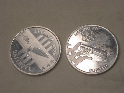 2 vintage USA Olympic coins aluminum 1996 Yachting 1998 Bobsled coin
