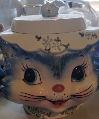 Vintage Lefton Miss Priss Kitty Cat Ceramic Cookie Jar # 1502 Painted Japan