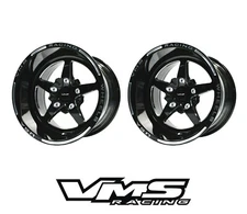 QTY 2 15X10 VMS RACING 5 SPOKE V-STAR BLACK DRAG RACE RIMS WHEELS 5X120.7 ET 0