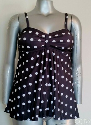 NWT Avid Love SWIMWEAR TANKINI TOP PLUS Size XXL Blk/White Polka Dot Padded Cups