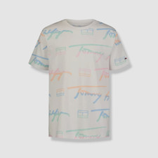 Tommy Hilfiger Boy's White Gradient Script Short Sleeve T-Shirt Size L