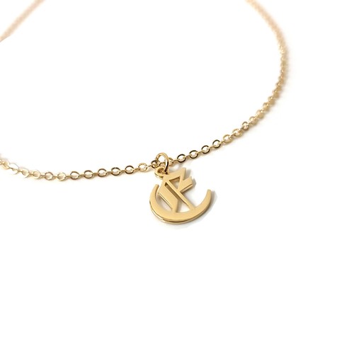Customize Old English Initial Necklace Old English Font Letter Initials Jewelry - Picture 2 of 6