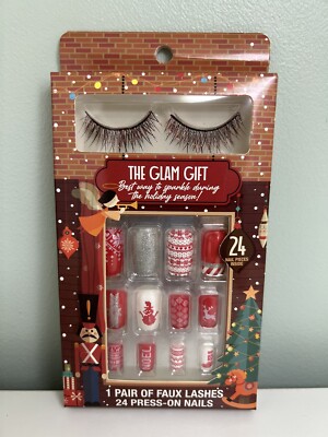 The Glam Gift 1 Pair Of Faux Glitter Lashes 24 Holiday Themed Press On Nails New