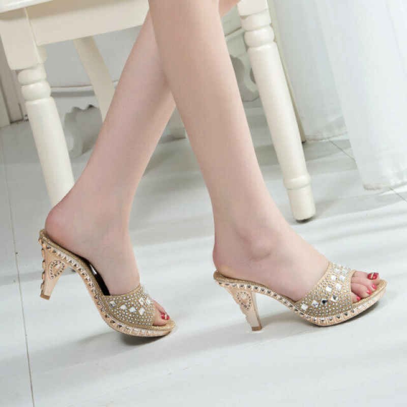 PANTOFOLA D’ORO Rhinestone Sandal Slipper Party Dress Ladies Womens High Heel Shoes Size Pumps