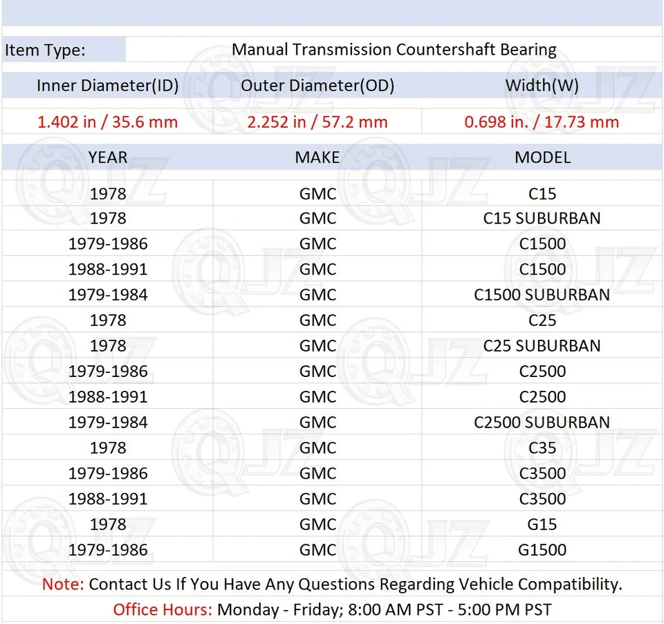 [FRONT(Qty.1)] Manual Transmission Countershaft Bearing For 1979-1986 GMC C3500 - Image 2 of 4