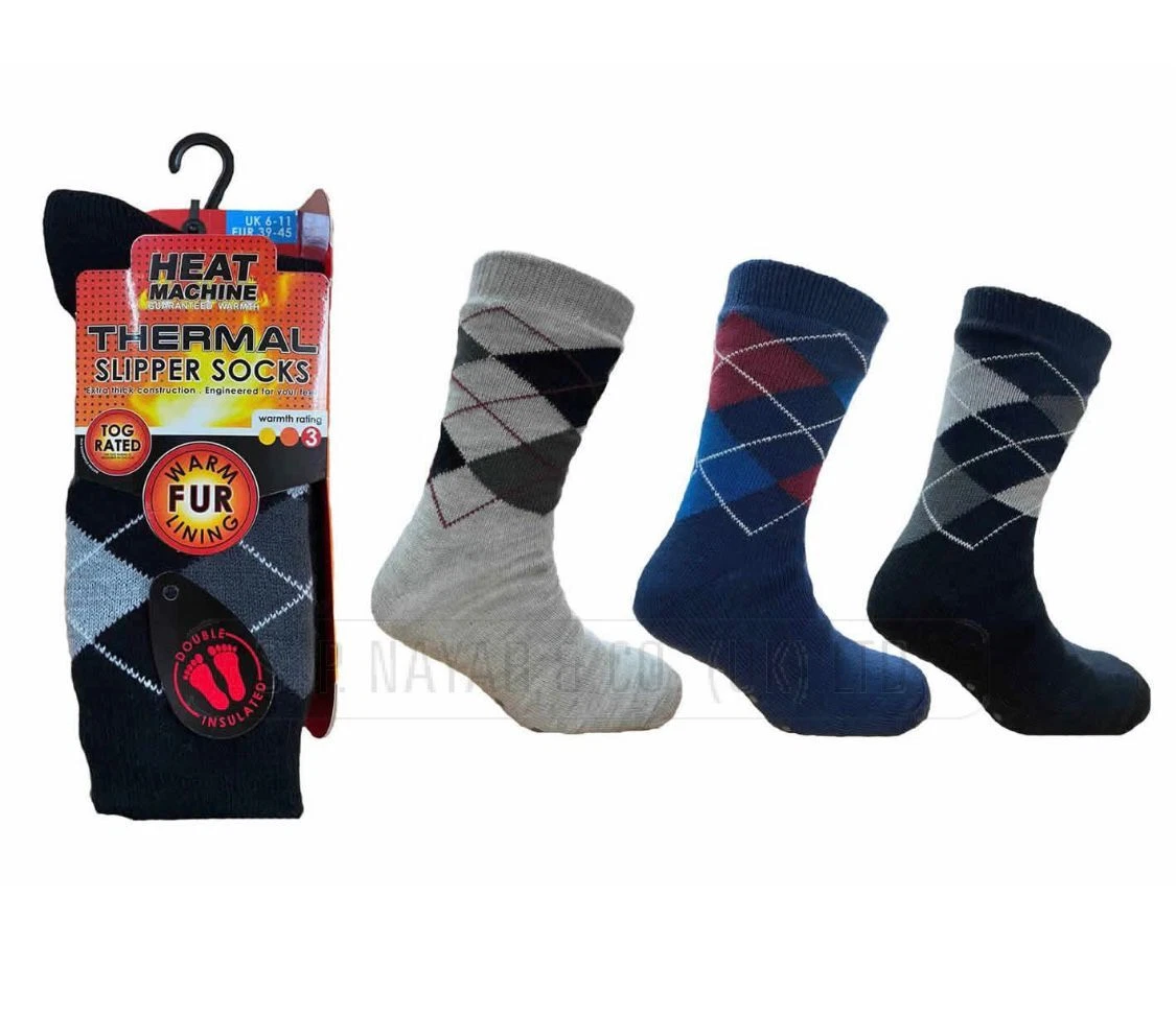 Men's LUXERY Heat Machine Fur Lined Short Thermal Double Insulated Winter Socks